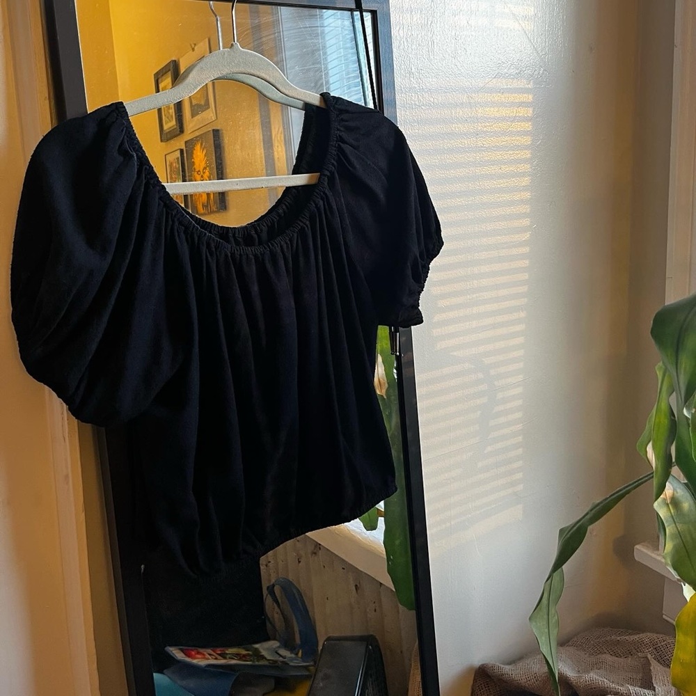 Traded Honeydove Vintage raw silk puff sleeve top, size L